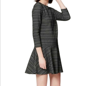 Ann Taylor Loft Black & White Geo Stripe Drop Waist Flounce Hem Mini Dre…